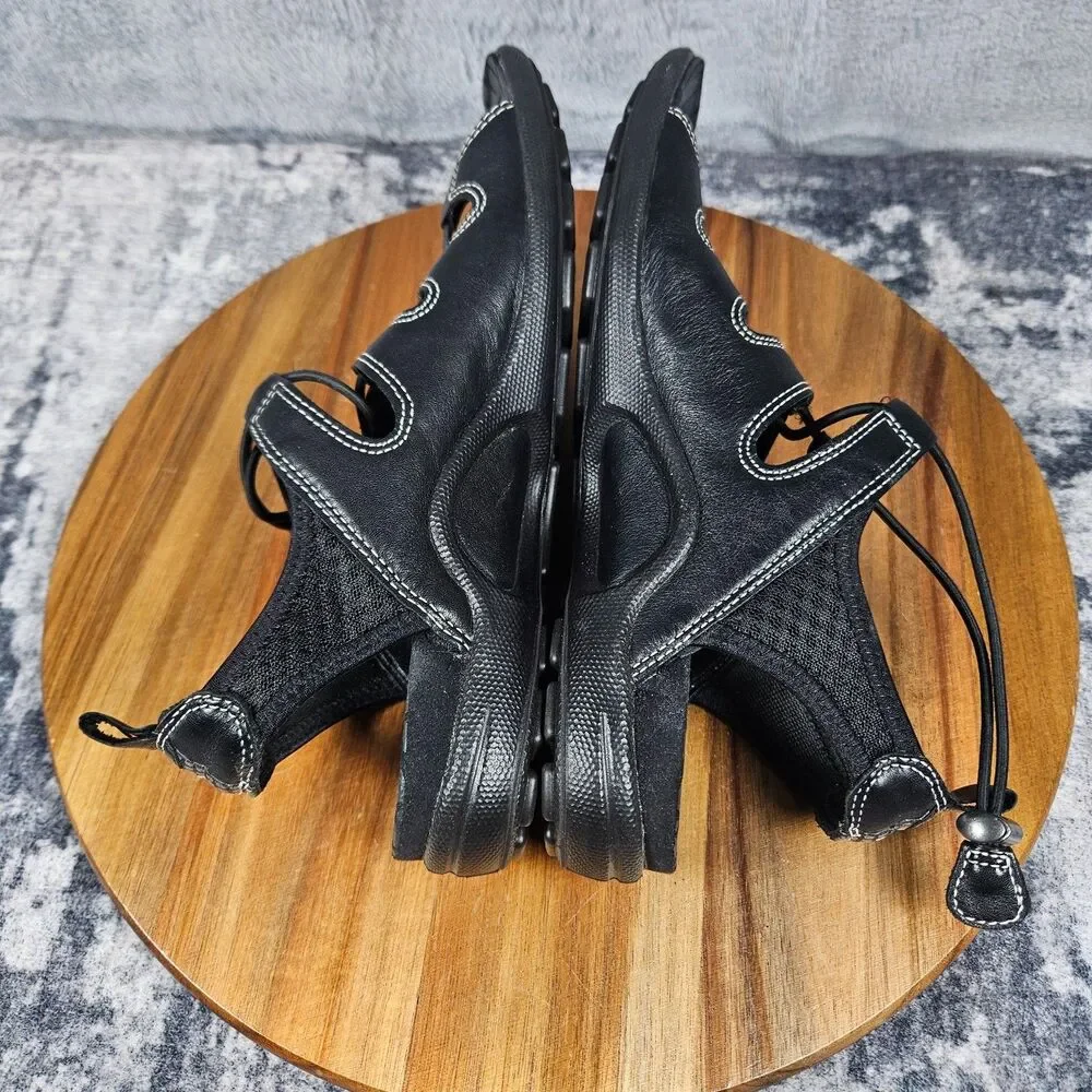 ECCO Jab Toggle Gladiator Sandals Women 38 US 7.5 Black Leather Bungee Fisherman